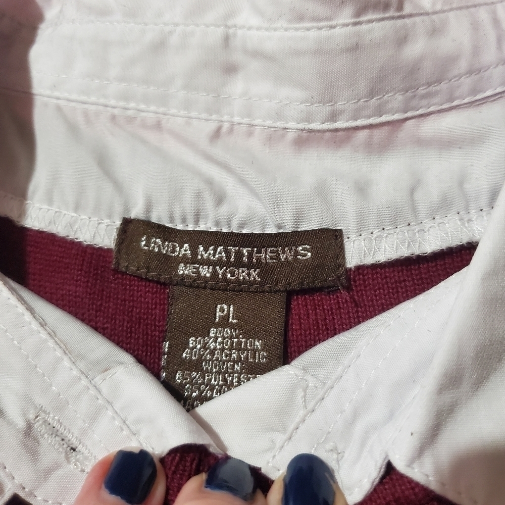 Linda Mathews Marron Red Sweater Shrit Preppy - Picture 2 of 5